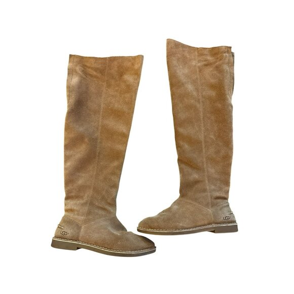 UGG Brown Suede Tall Zip Boots With Rubber Sole Size 7.5 - Picture 1 of 9